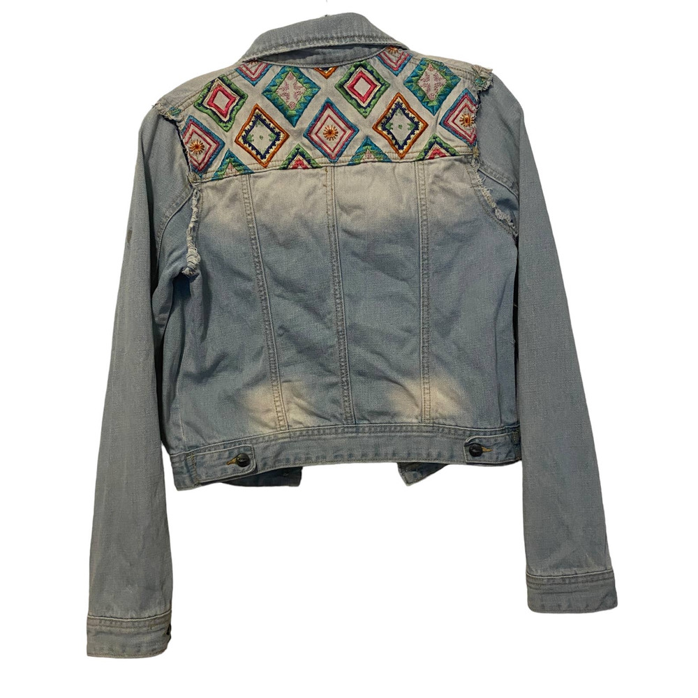 WHITE CROW Little Wing Women's Size XS Jean Jacket Embroidered Grunge Boho Spots